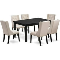 HomeStock 7 Piece Dining Room Table Set Consist of A Rectangle Wooden Table and 6 Cream Linen Fabric Upholstered Parson Chairs, 36X60 Inch, Black