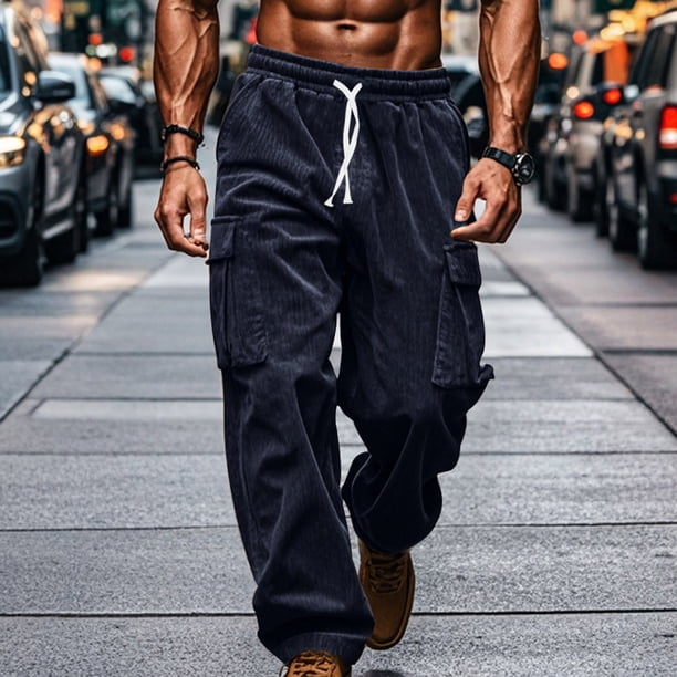 Pantalones largos para hombre, lisos, informales, con correa elástica, para fitness al aire libre, pantalones cargo, pantalones para hombre