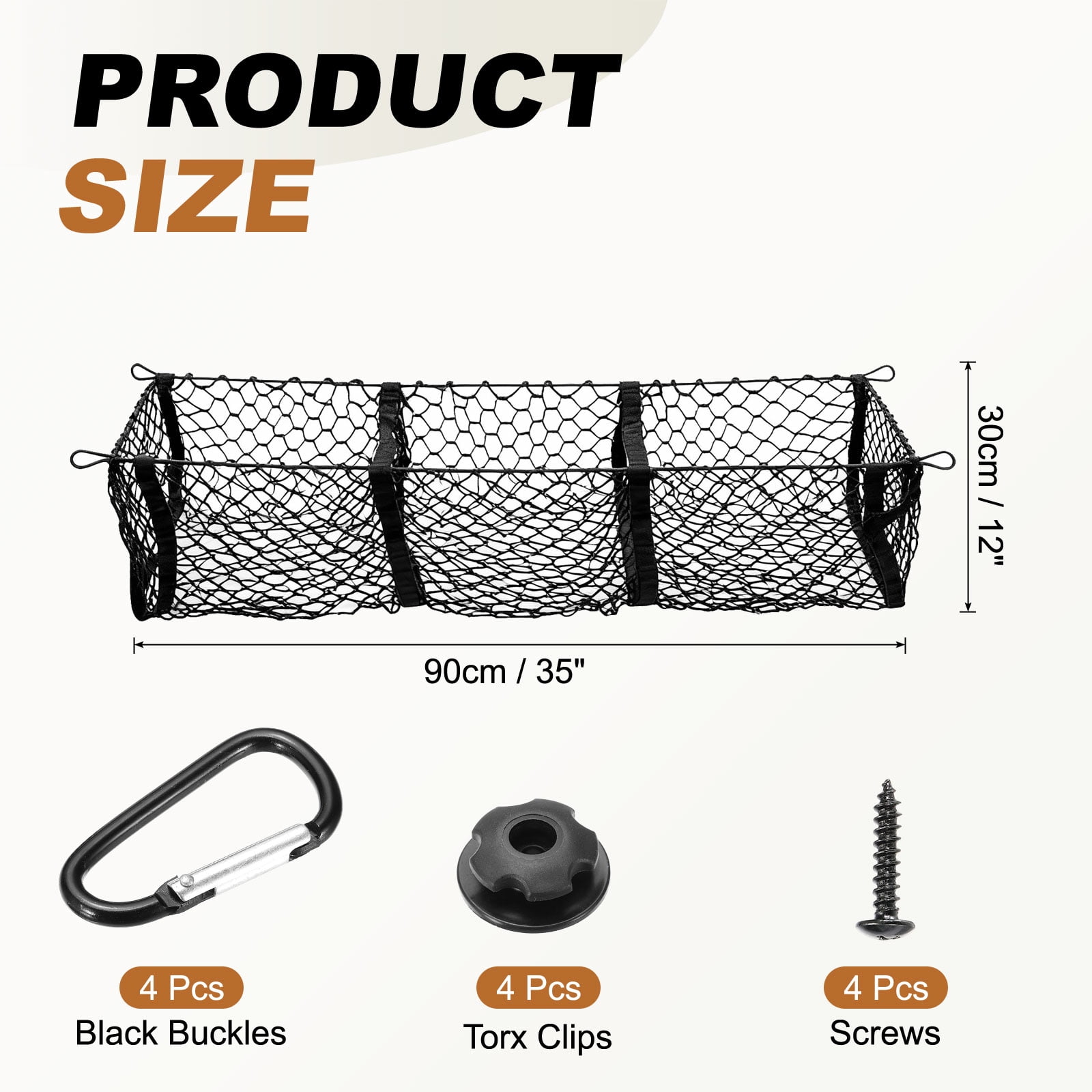Uxcell Truck Cargo Net, 35 x 12 Inch Polyester Adjustable Trunk Bed Net Stretchable Mesh Storage Organizer with 8 Hooks Universal for Pickup Trucks SUV Cars, Black