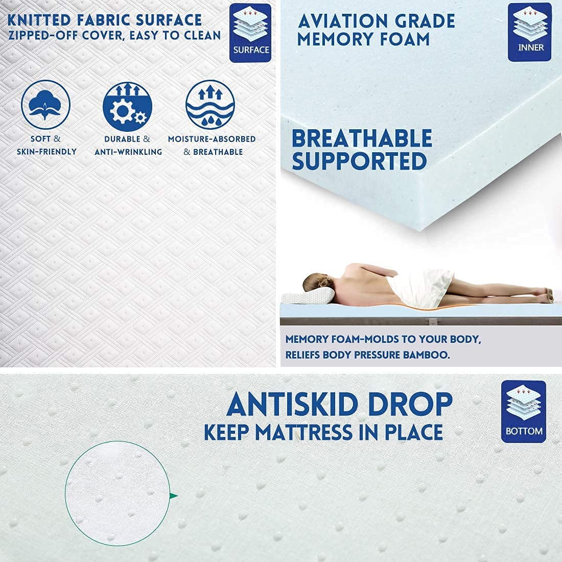 MERITLIFE 3 Inch Cooling Memory Foam Mattress Topper, Gel Infused Foam Bed Topper Mattress Pad,CertiPUR-US Certified,Relieve Back Pain & Pressure Relief,Removable Soft Cover,California King SIze