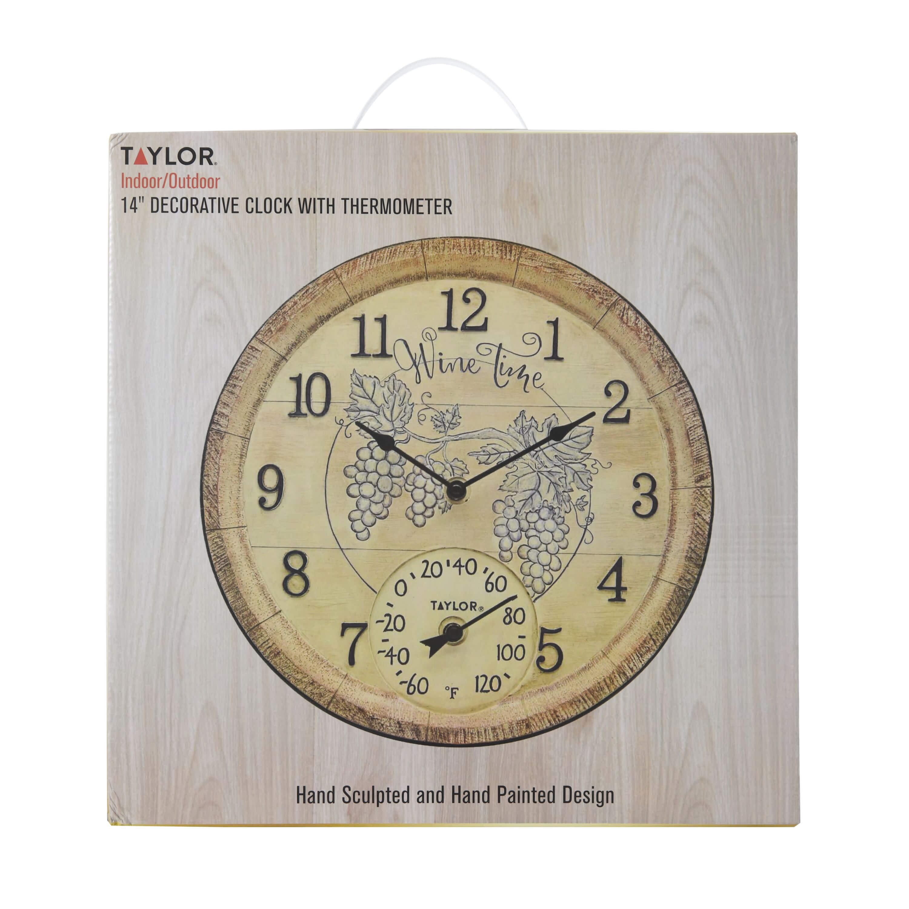 Taylor Precision Products Terra Cotta Poly Resin Indoor/Outdoor Clock and  Thermometer, 14 Inch, Multi-Color