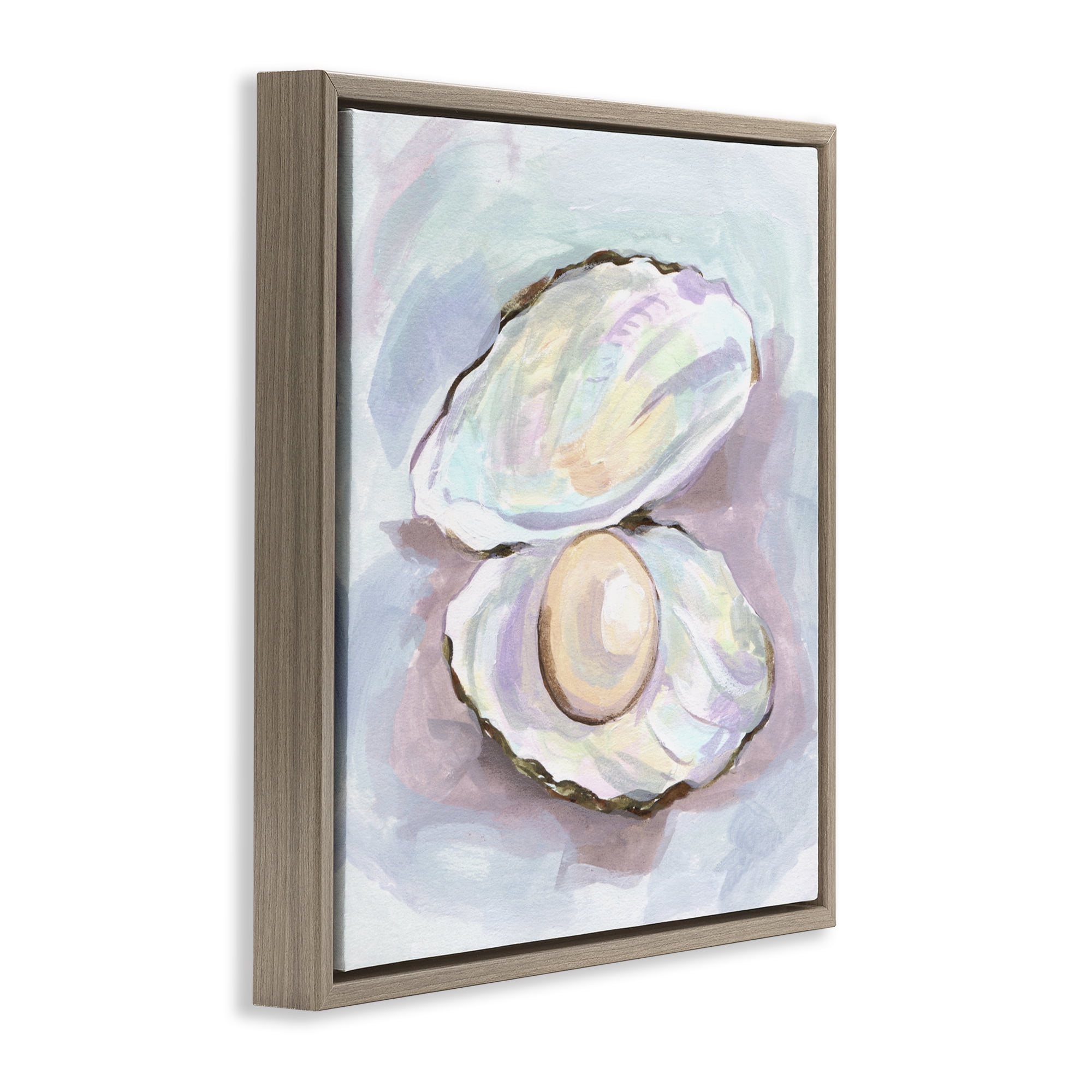 Stupell Industries Silent Opal Clam Pearl Brown Framed Floater Canvas Wall Art, design by Melissa Wang