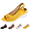 thumbnail image 6 of Fiaer Buckled Wedge Sandals for Women Open Toe Slingback Heeled Dress Sandals Summer Hollow out Floral Footwear Yellow 9.5, 6 of 9
