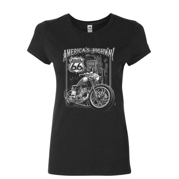 Tee Hunt America's Highway Women's T-Shirt Route 66 MC Motorcycle Chopper Bobber Shirt
