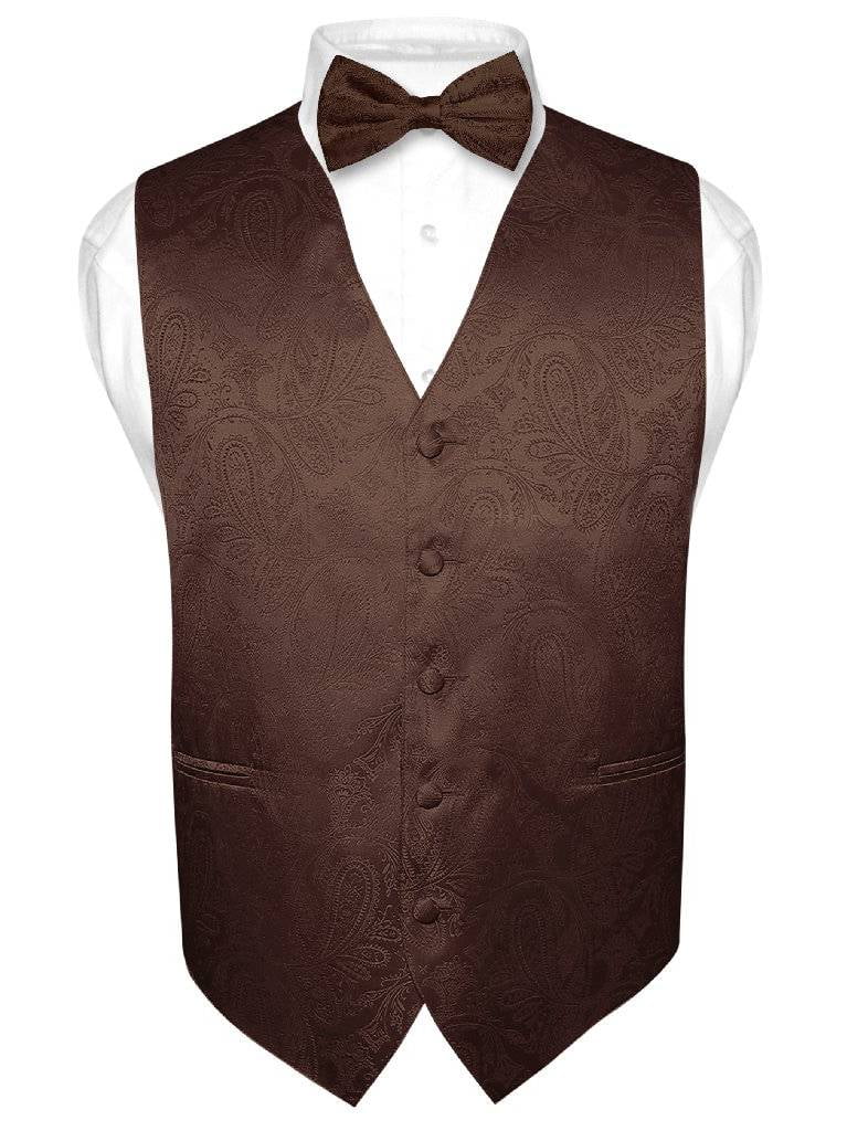 New Men's Vest Tuxedo Waistcoat free style self-tie Bowtie paisley brown 