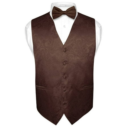 Men's Paisley Design Dress Vest & Bow Tie BROWN Color BowTie Set for Suit or