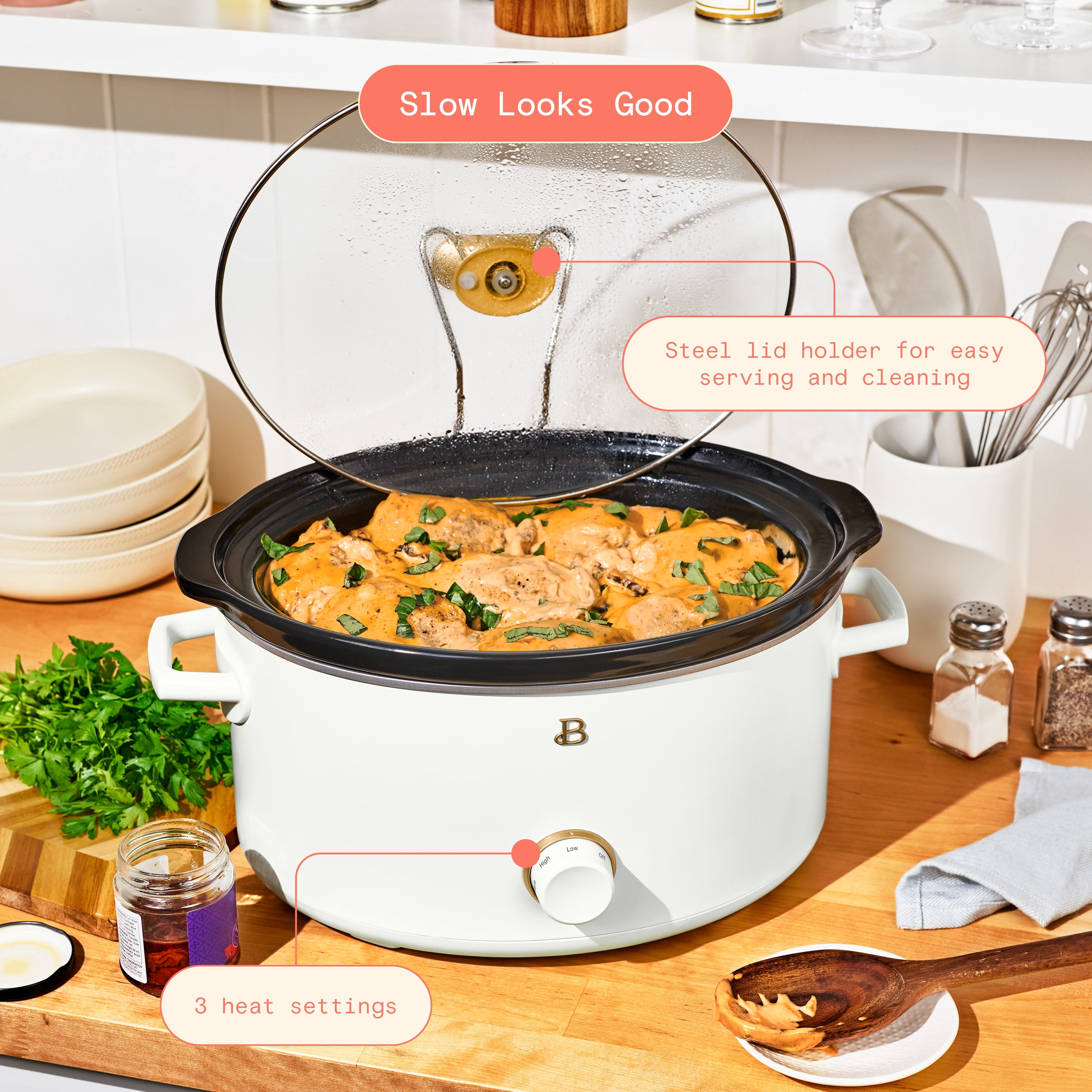 Beautiful 8 Qt Manual Slow Cooker, White Icing by Drew Barrymore