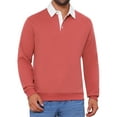 thumbnail image 1 of INSPIRE CHIC Men's Contrast Collared Long Sleeves Pullover Polo Sweatshirt S Red, 1 of 6