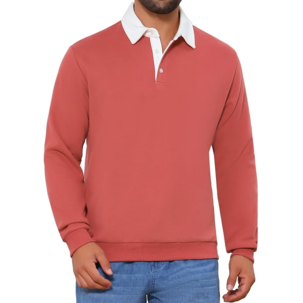 SUDADERA POLO DE MANGA LARGA CON CUELLO EN CONTRASTE PARA HOMBRE CHIC INSPIRADOR COLOR ROJO