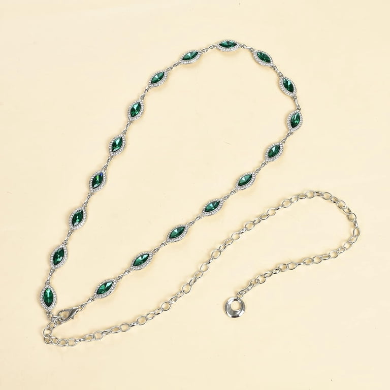 1171 Green Glass Diamond Chain Metal Belt- Women\'s Western Style Dress ILuvatar White Glass Diamond Chain Metal Belt - Women main image 4