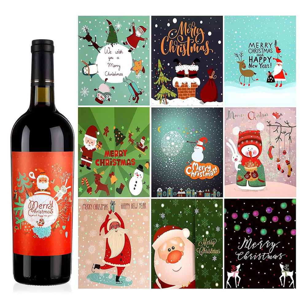 Christmas festive Season. Details about   2 Vinyl Decal Stickers for Wine bottles