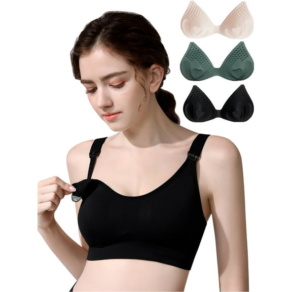 SYNPOS 3PCS Nursing Bra Wireless Bra Women's Sleeping Maternity Bra Breastfeeding Bra