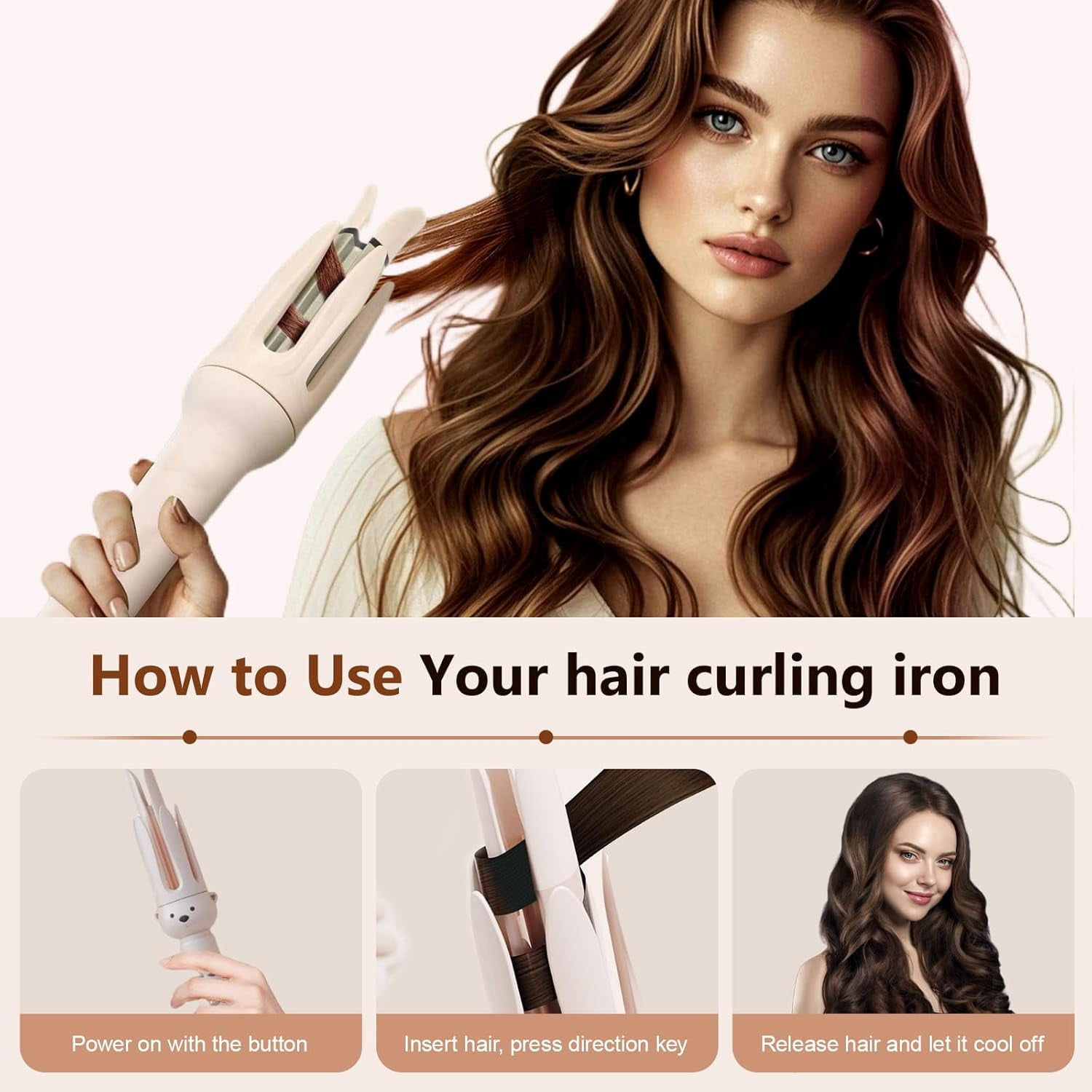 Automatic Curling Iron, Fully Automatic Curling Stick Lazy Curlings Tool, Portable Electric Ceramic Curlings Iron for Women, Large Barrel Curlings Wand for Travel