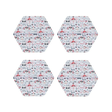 

Leather Coasters Set of 4 - Blue Stripes Lines Cute Cat Lightweight Non-Slip Drink Coasters for Desk Anti-Scalding Desk Cup Coasters for Office Table Decor Hexagon