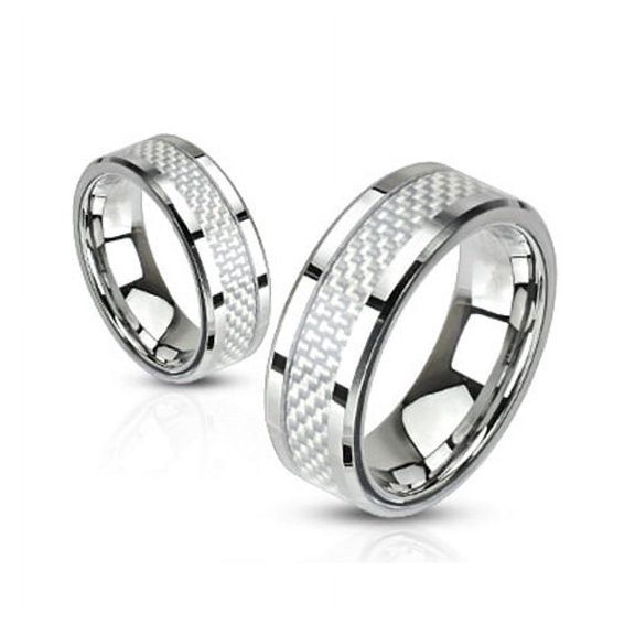 6mm White Carbon Fiber Inlay Band Ring Stainless Steel Wedding Band (SIZE: 5)