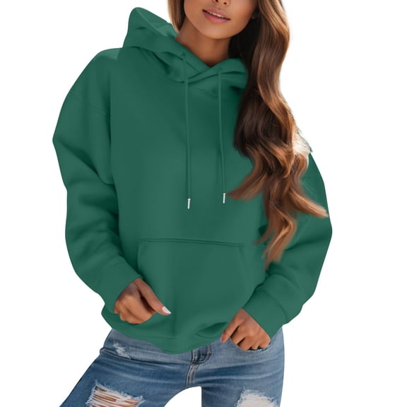 CIENVNSTG Women's Long Sleeve Pullover Hoodies Solid Color with Pocket Oversized Trendy Design 2026 Spring Fall Outfits for Daily Relaxation and Casual Social Occasions Green M