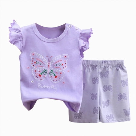 Nwiuh Girls Short Sets Cotton Summer Toddler Girl Top Shorts (Light Purple 3-4 Years)