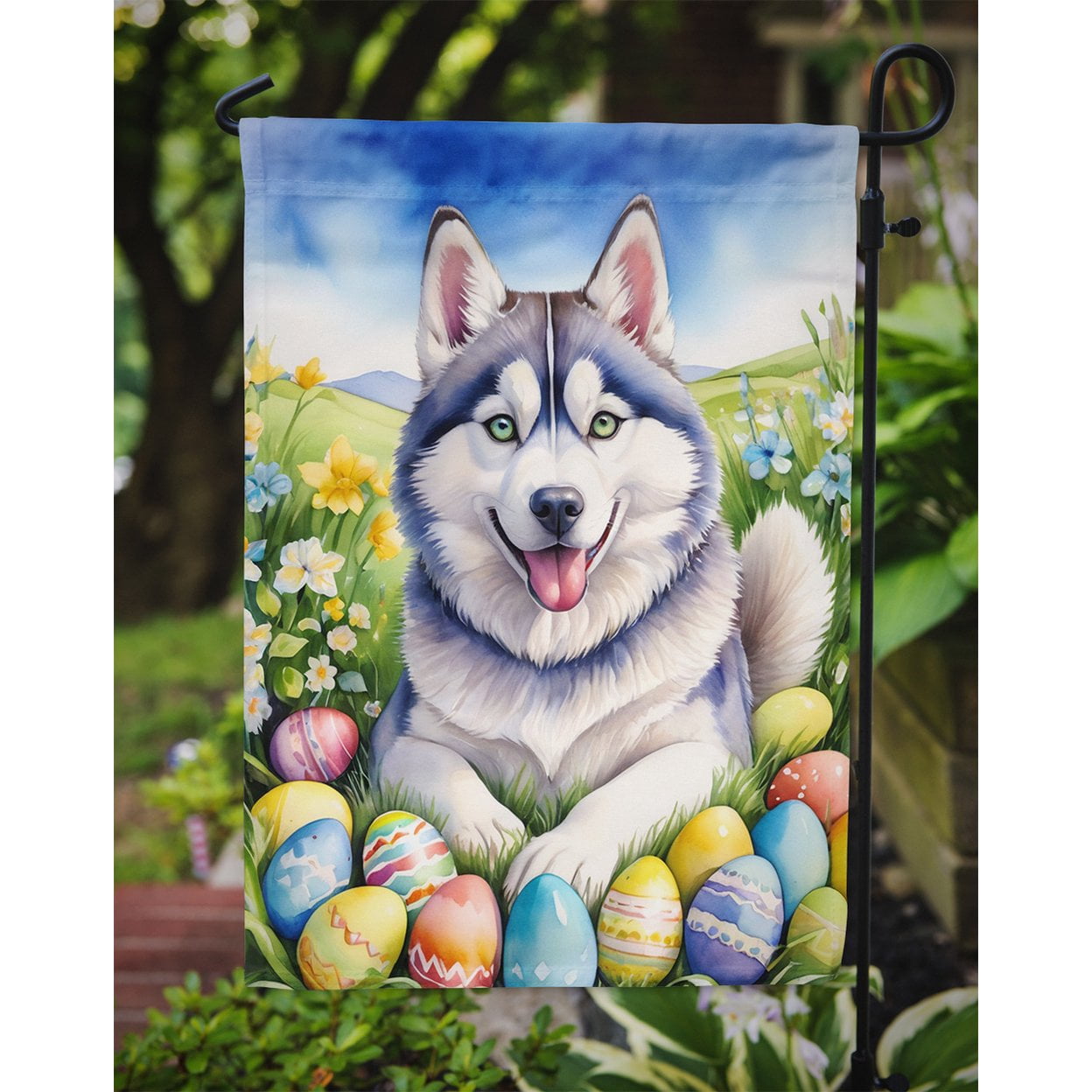 Siberian Husky Easter Egg Hunt Garden Flag