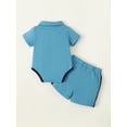 thumbnail image 4 of Mikrdoo Newborn Baby Boys Summer Outfits "C" Print Splice Turn-down Collar Romper Summer Elastic Shorts 2Pcs Clothes Set Blue 3-6 Months, 4 of 9