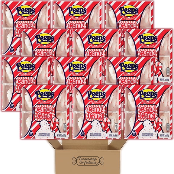 Peeps Marshmallow Christmas Bundle Pack - Candy Cane - 12 Individually Sealed Trays, Each With 6 Marshmallows - Gluten Free and Fat Free - For Snacks, Lunches, Movies in Cornershop Confections Pack
