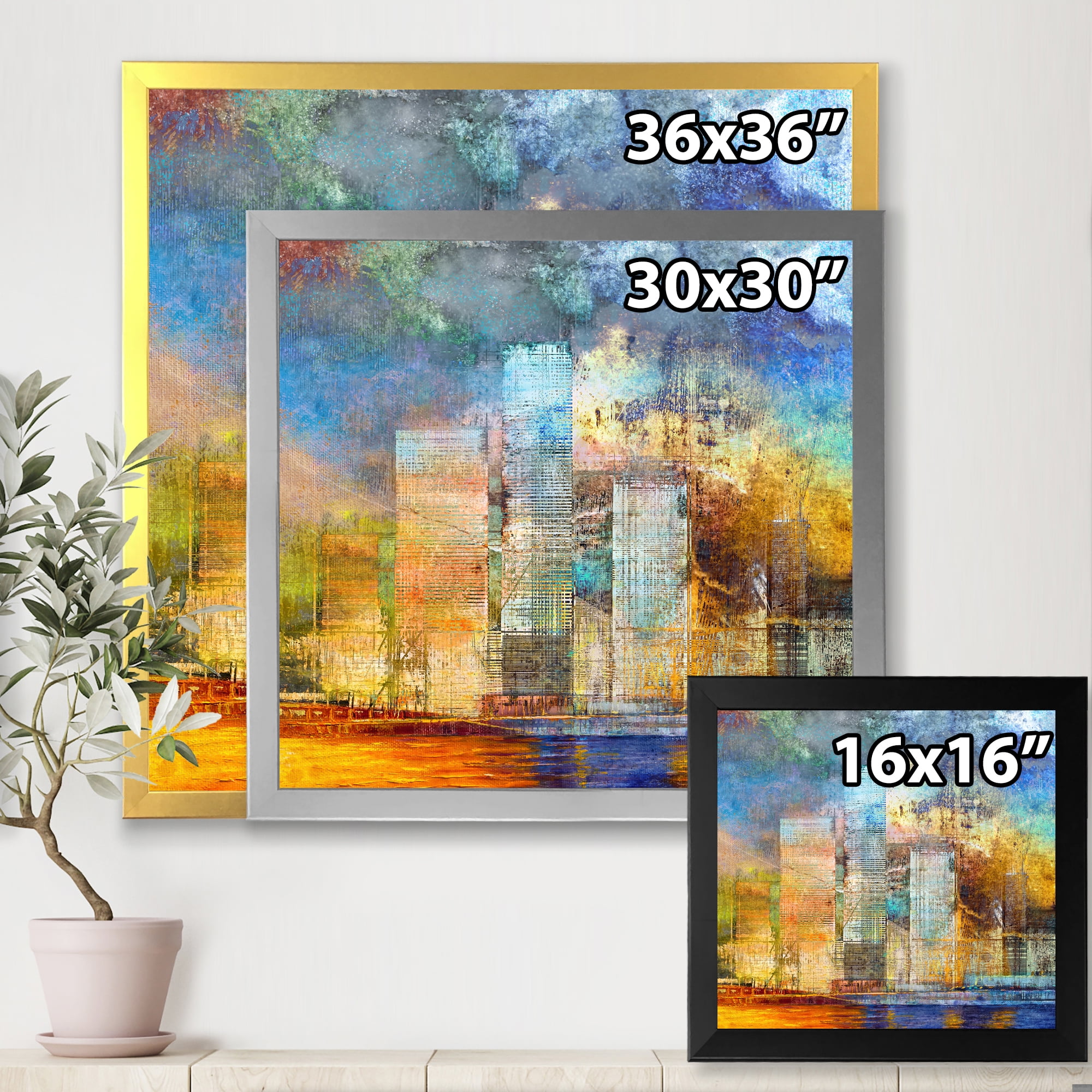 Designart 'Skypscrapers In Futuristic City' Modern Framed Art Print