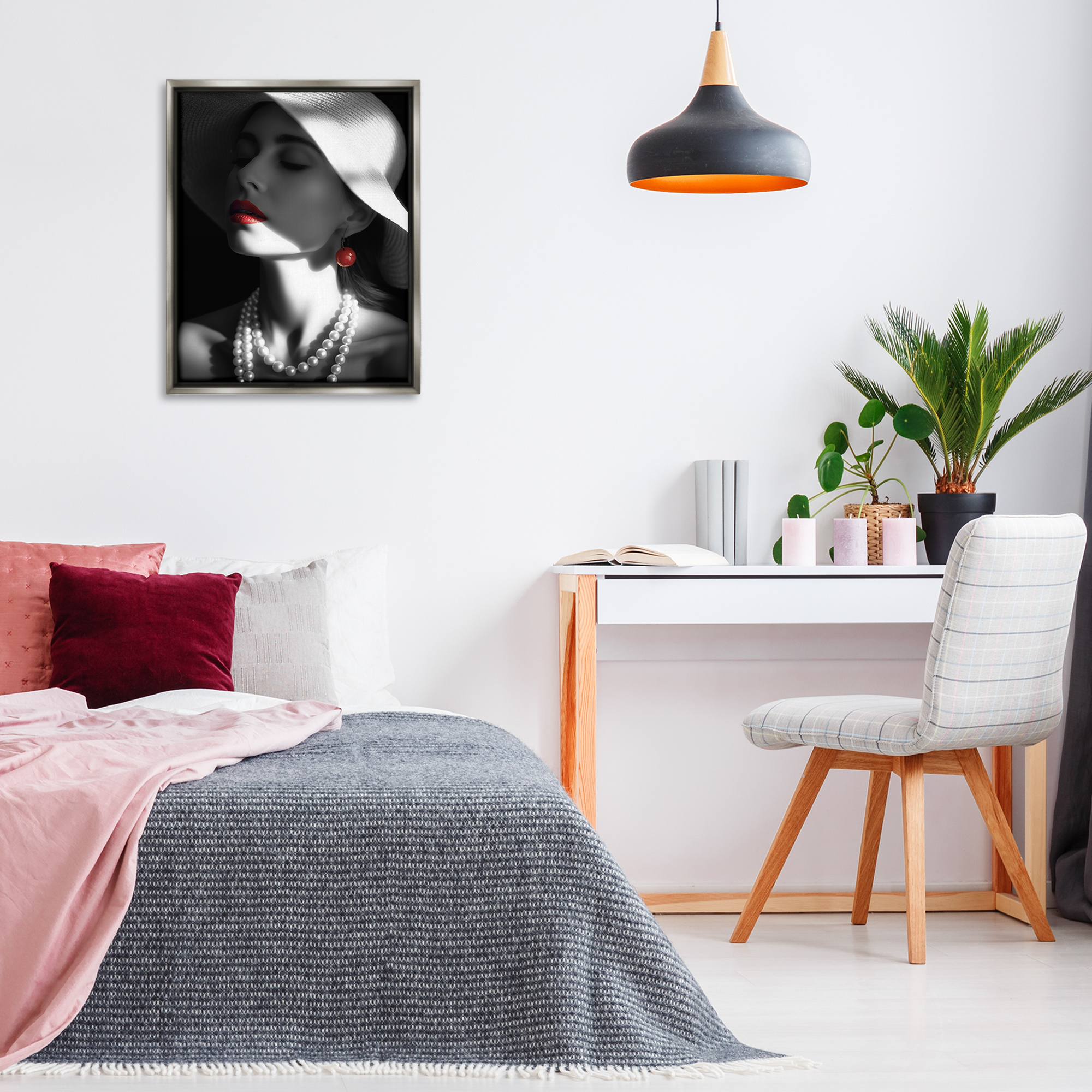 Stupell Industries Red Lipstick Fashionista Novelty Painting Gray Floater Framed Art Print Wall Art, 25 x 31