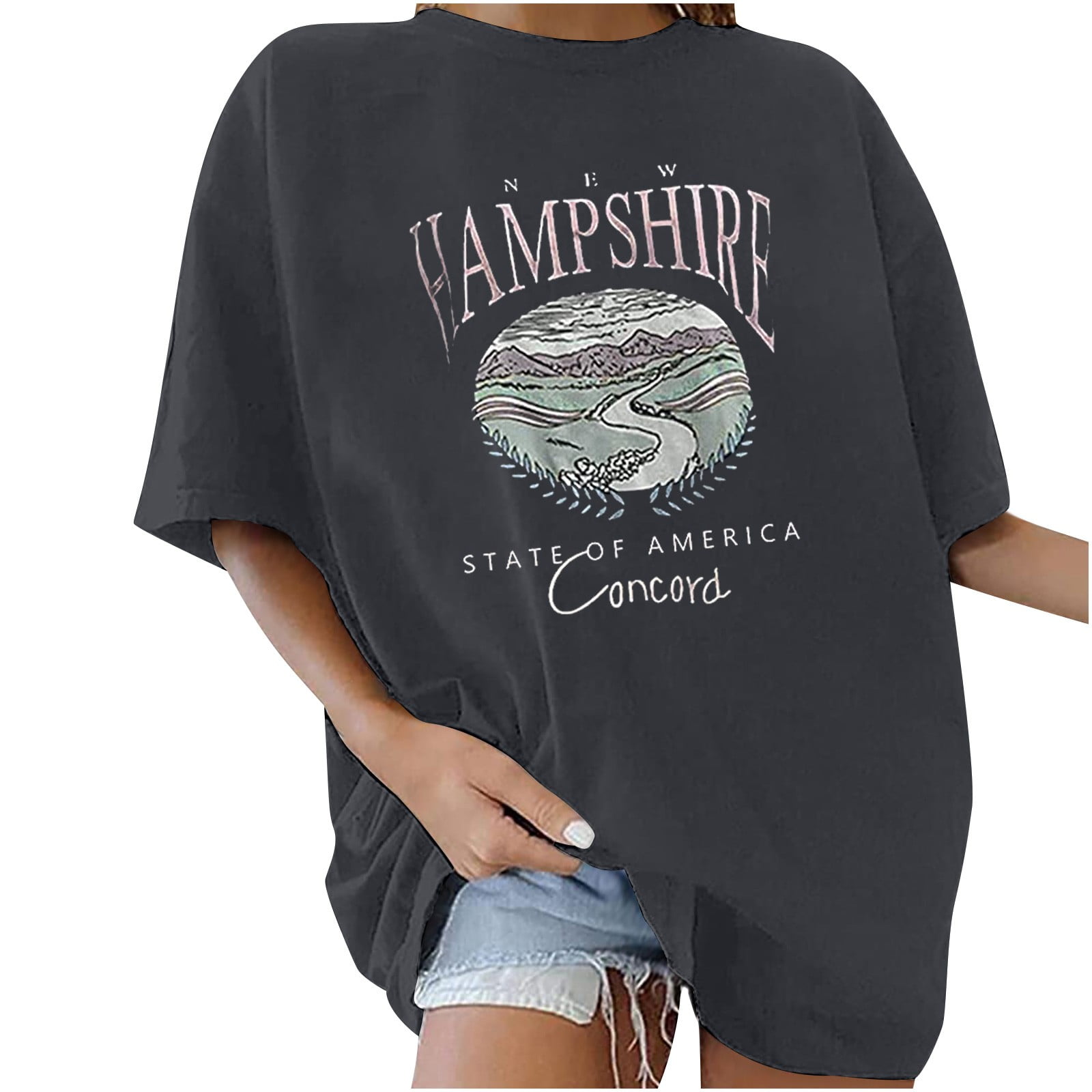 New Hampshire State of America Concord Tops Blouse Graphic Tees Womens Tops Vintage Loose T-Shirts 