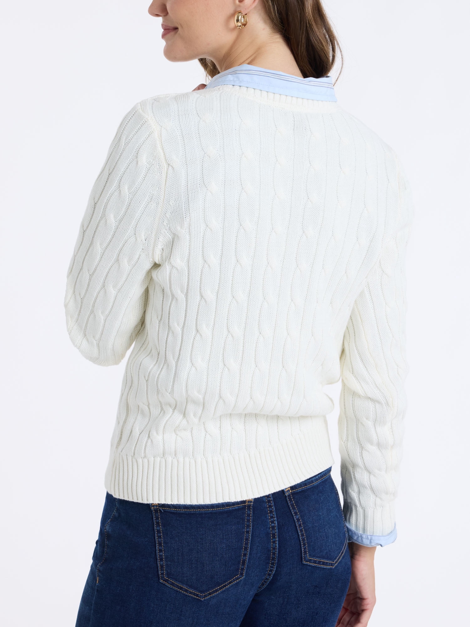 U.S. Polo Assn. Women's Classic Cable Crew Neck Sweater, Sizes XS-XL