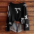 thumbnail image 2 of Tiweut Women Bow Sweater Casual Crew Neck Long Sleeve Pullover Sweaters y2k Lightweight Knitted Jumper Tops Winter Clothing,Black,2XL, 2 of 3
