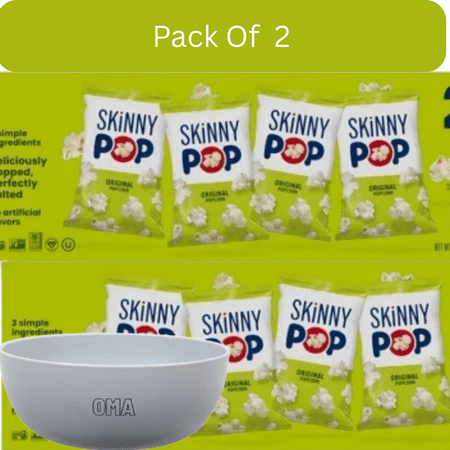 SkinnyPop Original Popcorn Snack Bags 0.65 oz. 28 pk 2PK with white bowl by OMA