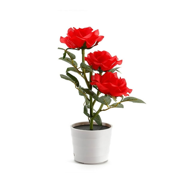 Matsuzay Luz LED única Bonsai flor maceta lámpara simulación planta en maceta 3 cabezas Rosa luces noche al aire libre hogar hogar escritorio Decoración del hogar Rojo