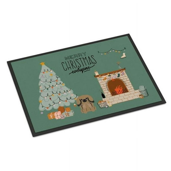 Tan Pekingese Christmas Everyone Door Mat