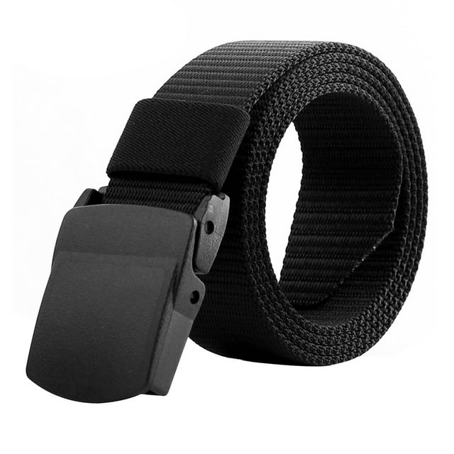Cinturón militar para hombre, cinturón táctico ajustable de lona para exteriores con hebilla de plástico (negro)