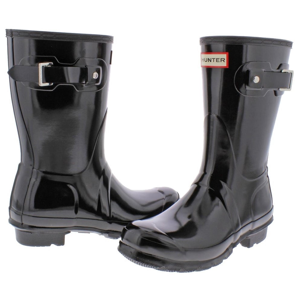 glossy black rain boots
