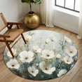thumbnail image 3 of Spring White Floral Round Rug 5ft Washable Circle Kitchen Rugs Non Slip Abstract Oil Painting Plant Large Area Rug Indoor Floor Carpet for Bedroom Living Room Home Office Dining Room Nursery, 3 of 8
