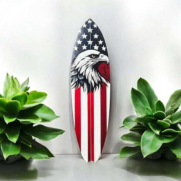 Outdoor Patriotic Americana Surfboard, Americana Wall Hanging, Surfboard Sign, Weather Resistant PVC, Bald Eagle, 3 Foot
