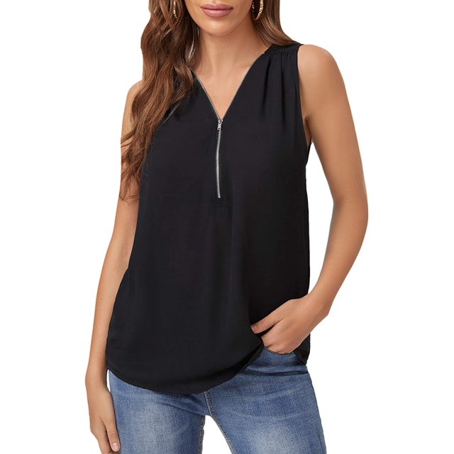 Women's Deep V Neck Cut Out Back Sleeveless Blouse Tank Top