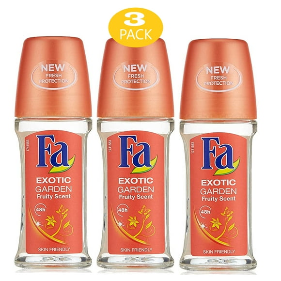 Fa Deodorant Roll-on, 1.7 Ounce Exotic Garden Deodorant, Antiperspirant for Men & Women - 50ml (3 Pack)