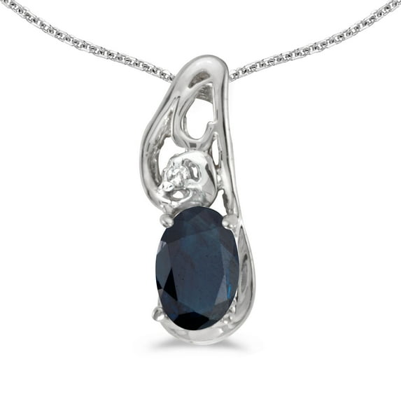 10k White Gold Oval Sapphire And Diamond Pendant