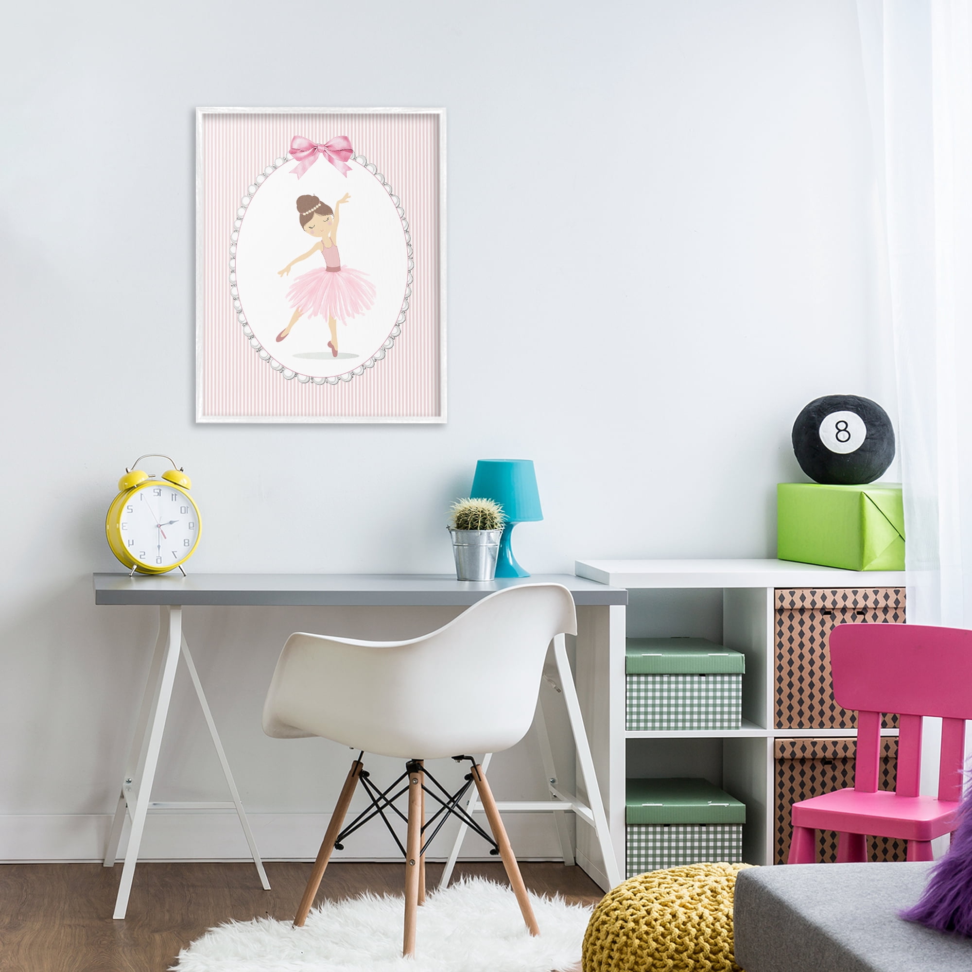 Stupell Industries Delicate Dance on Stripes White Framed Giclee Art, design by Christine Simpson Art