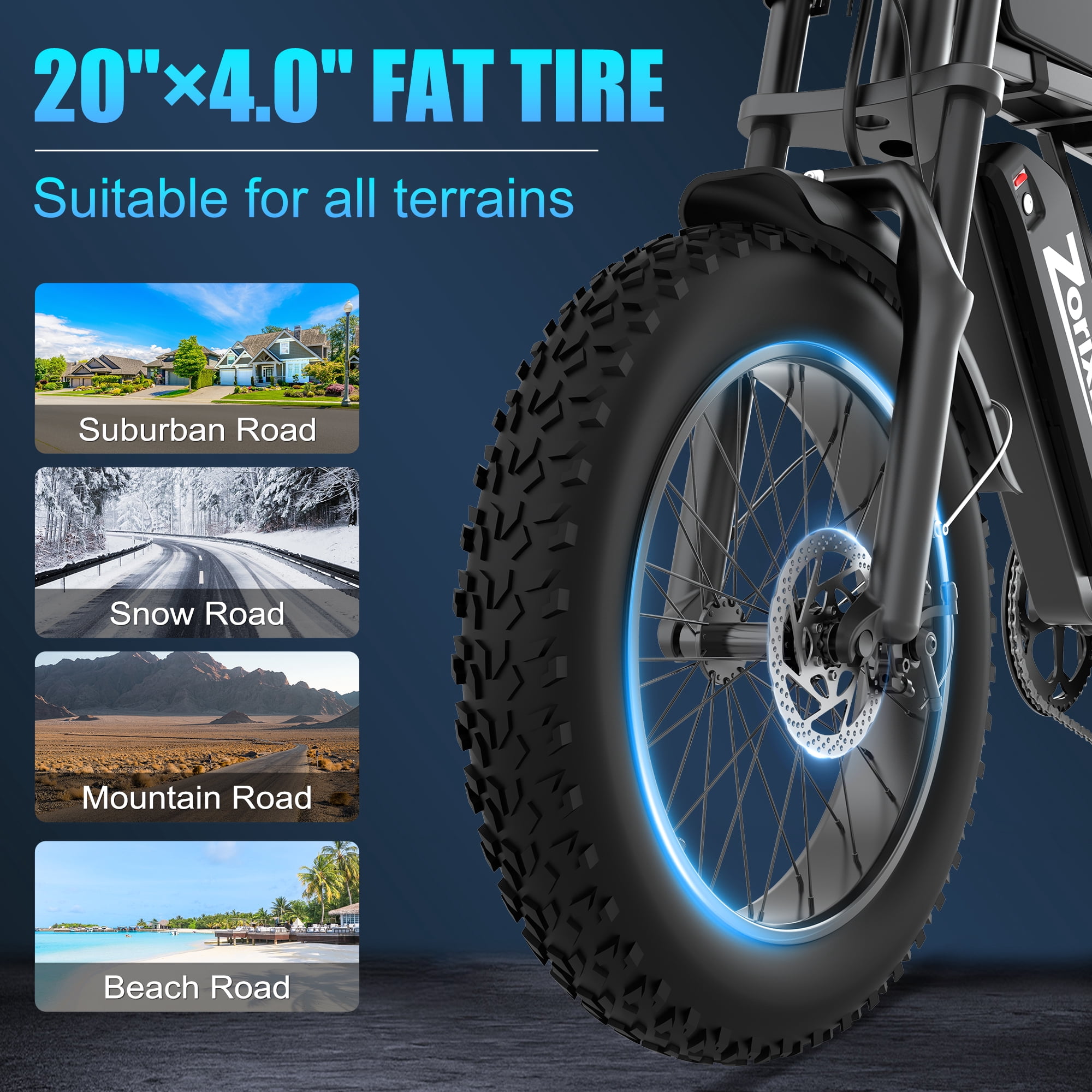 Z6 Mini Electric Mountain Bike - Peak 1500W, 48V 15.6Ah battery, 20×4.0 wide tires, max speed 31 mph, mechanical disc brakes, UL2849 certified, Age 15+