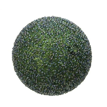Iridescent Set - Set of 4 Regal Peacock Shimmering Green with Iridescent Blue Beading Christmas Ball Ornaments 3
