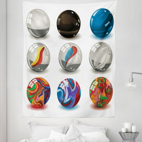 Pearls Tapestry, Composition of Different Marbles with Glass and Porcelain Materials Like Bubbles Art, Fabric Wall Hanging Decor for Bedroom Living Room Dorm, 5 Sizes, Multi, by Ambesonne