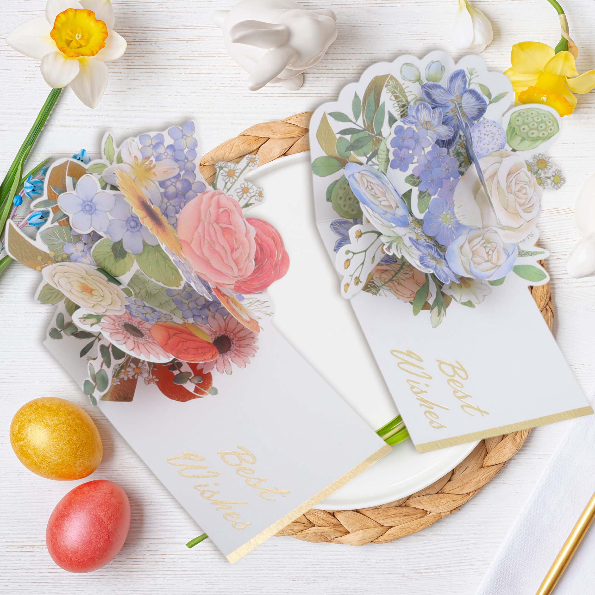 Unique Bargains Pops Up Bouquet Card 3D Greeting Cards with Envelope Blue