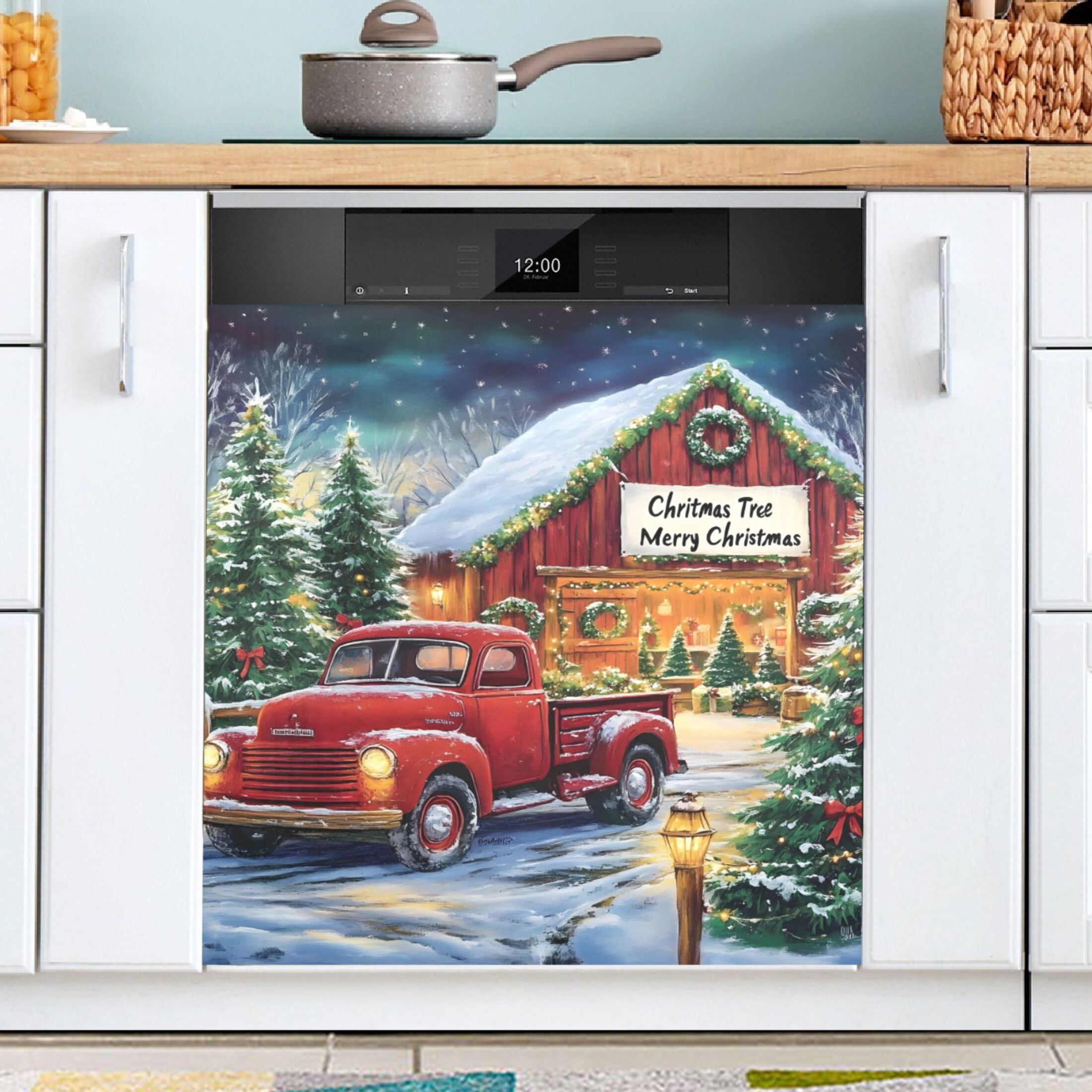Ryvnso Vintage Truck Christmas Dishwasher Magnetic Refrigerator Magnet Cover Kitchen Home Decorative 23"x26"