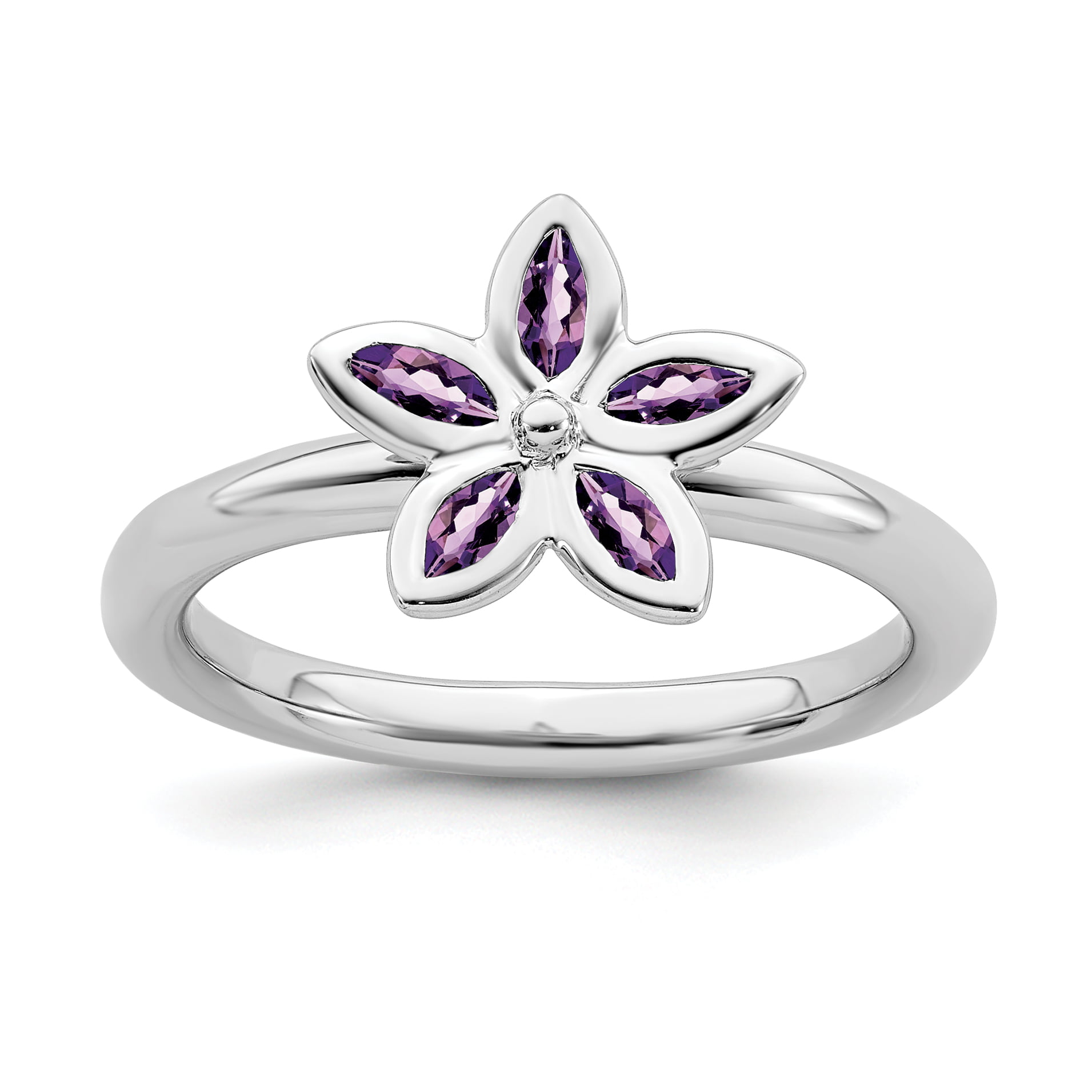 925 Sterling Silver Purple Amethyst Diamond Band Ring Size 7.00 Gemstone Fine Jewelry For Women Gifts For Her