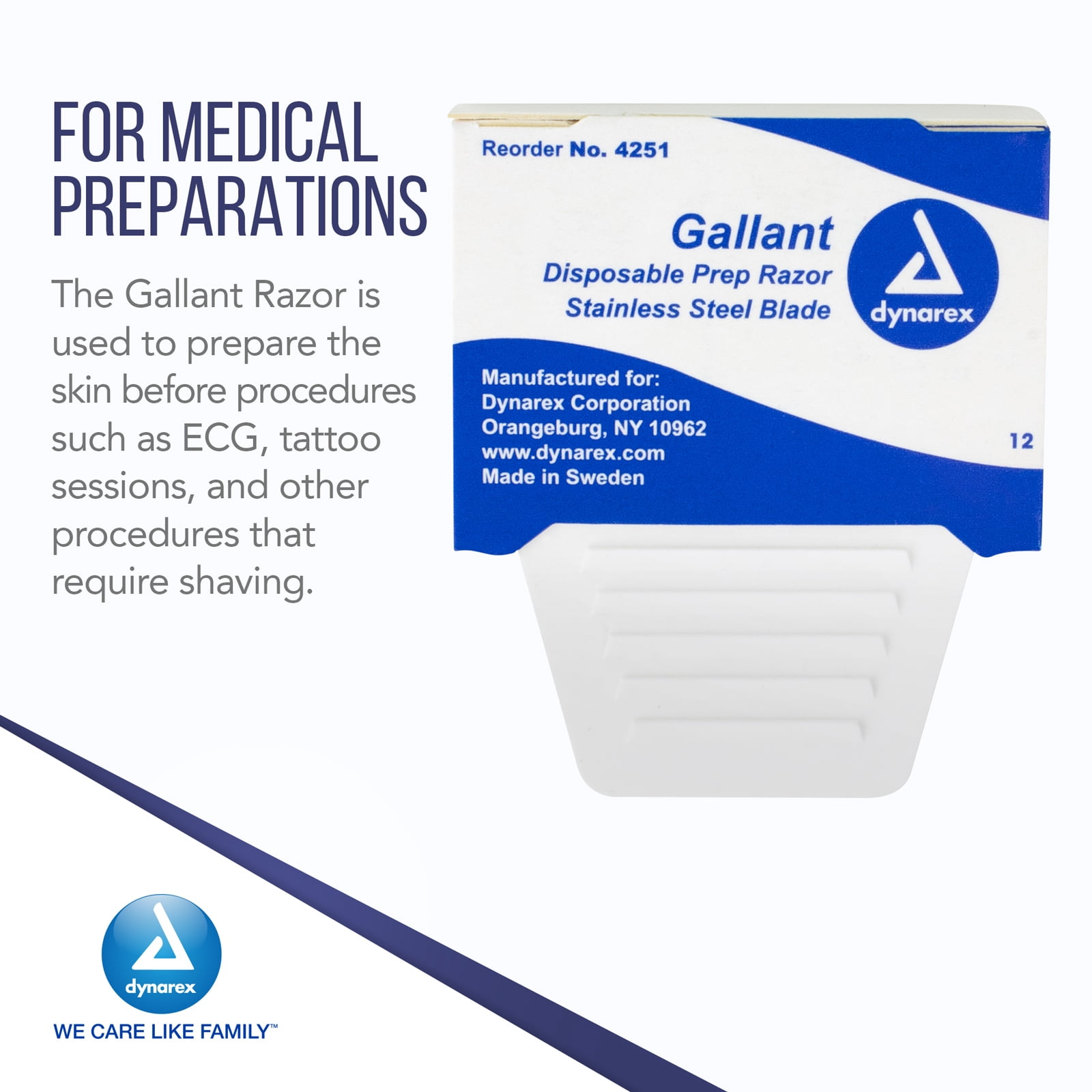 Dynarex Gallant Disposable Prep Razors, Ideal before ECG and other Procedures, Disposable Razors with Open Design, Ergonomic Surgical Prep Razors, 1 Case of 250 Gallant Prep Razors (5 Boxes of 50)