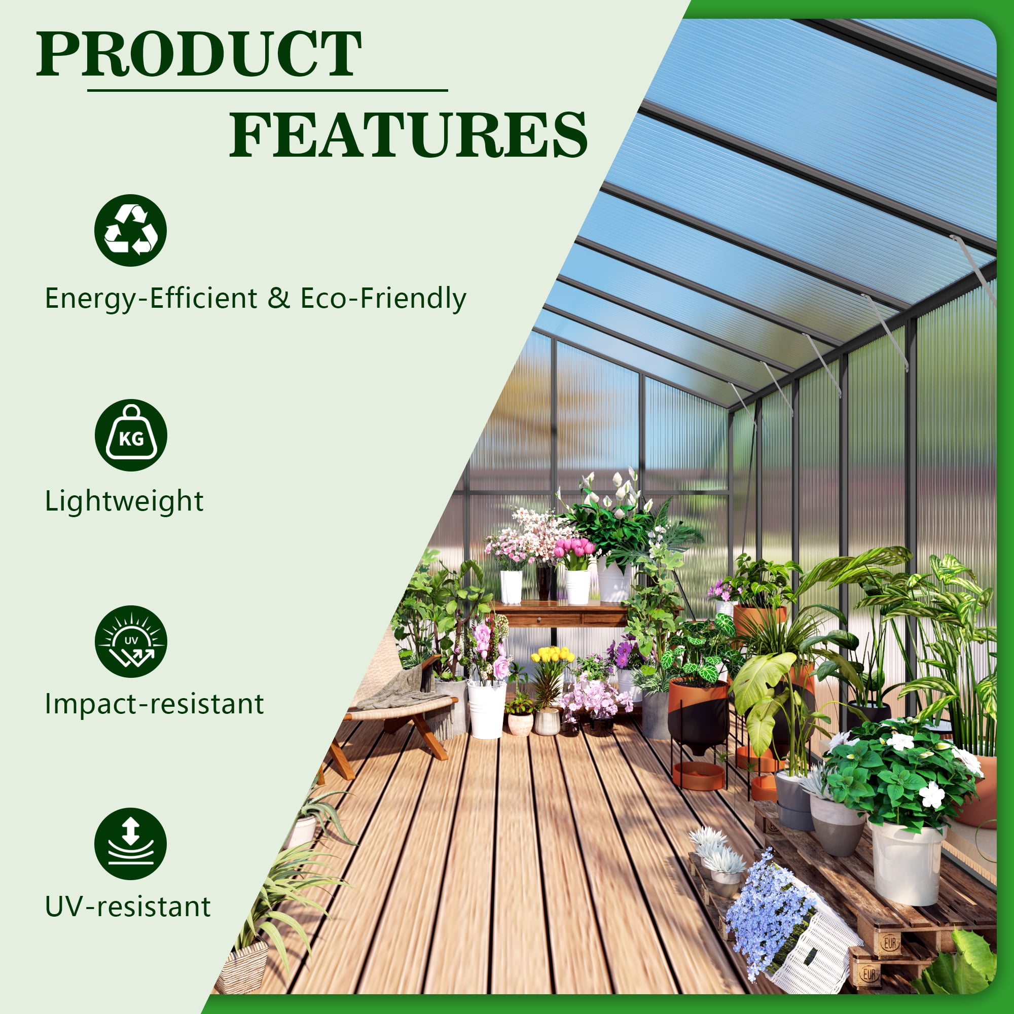 16 Pcs Polycarbonate Greenhouse Panels, 4’ x 2’ x 0.24” Polycarbonate Sheet, Twin-Wall Plastic Panels for DIY Cold Frame & Pergola Roof, Window, Wall