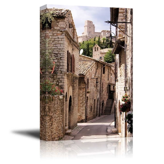 Beautiful Landscape/Scenery Medieval Street in The Italian Hill Town of Assisi | Modern Wall Decor - 32 x 48