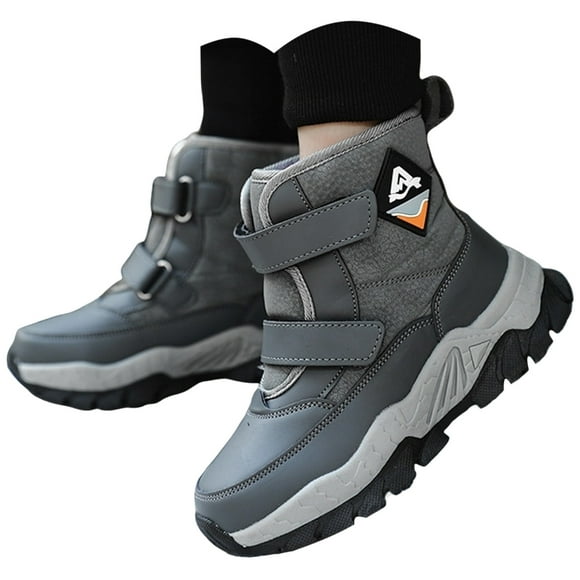 Ymyiu Boys Snow Boots Winter Waterproof Slip Resistant Cold Weather Shoes Boys' Boots (Grey,12-12.5 Years)